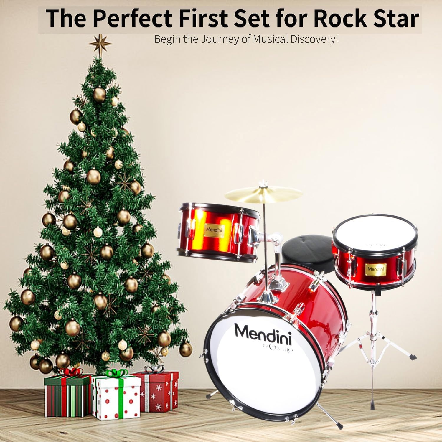 image:imageMendini By Cecilio 16 Inch Drum Set 3Piece Junior Drum Set Metallic RedMetallic Red