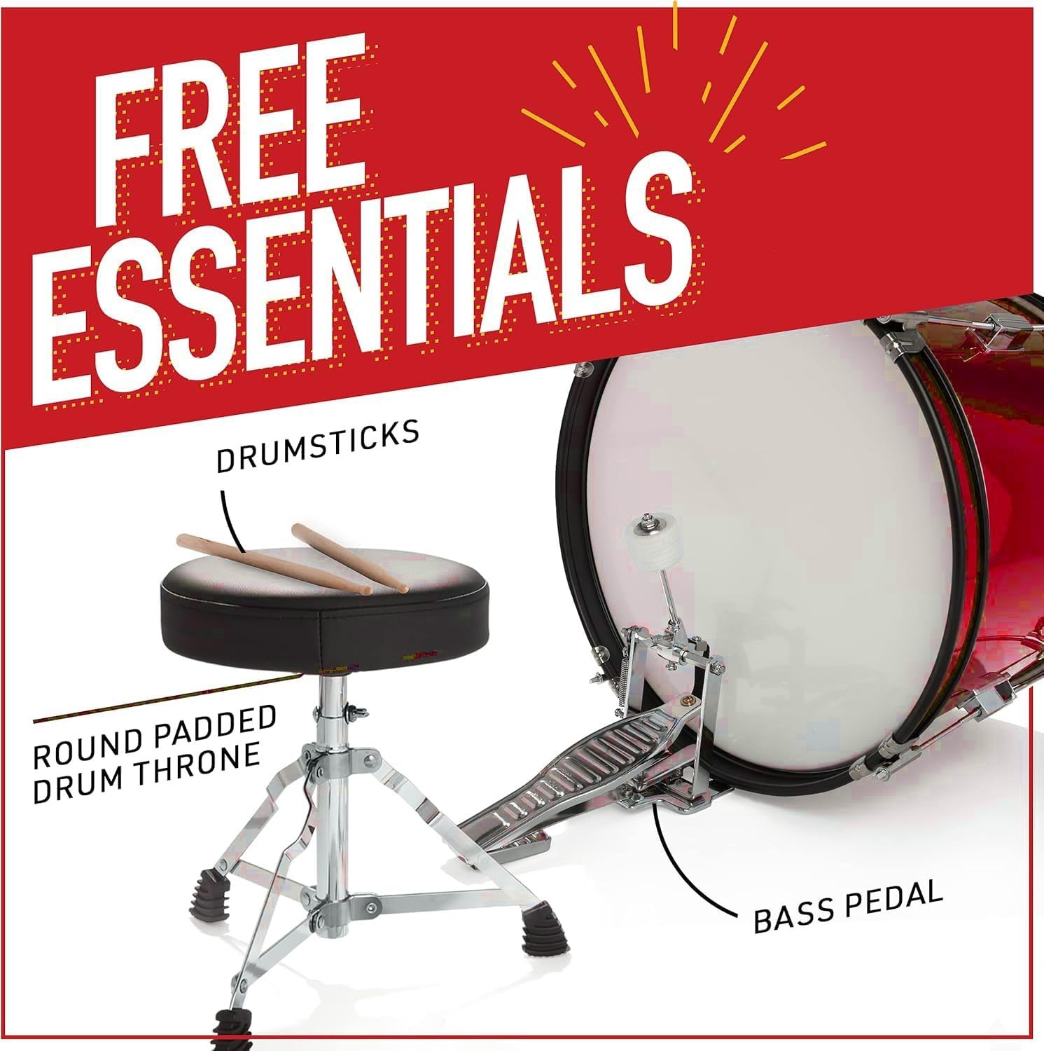 image:imageMendini By Cecilio 16 Inch Drum Set 3Piece Junior Drum Set Metallic RedMetallic Red