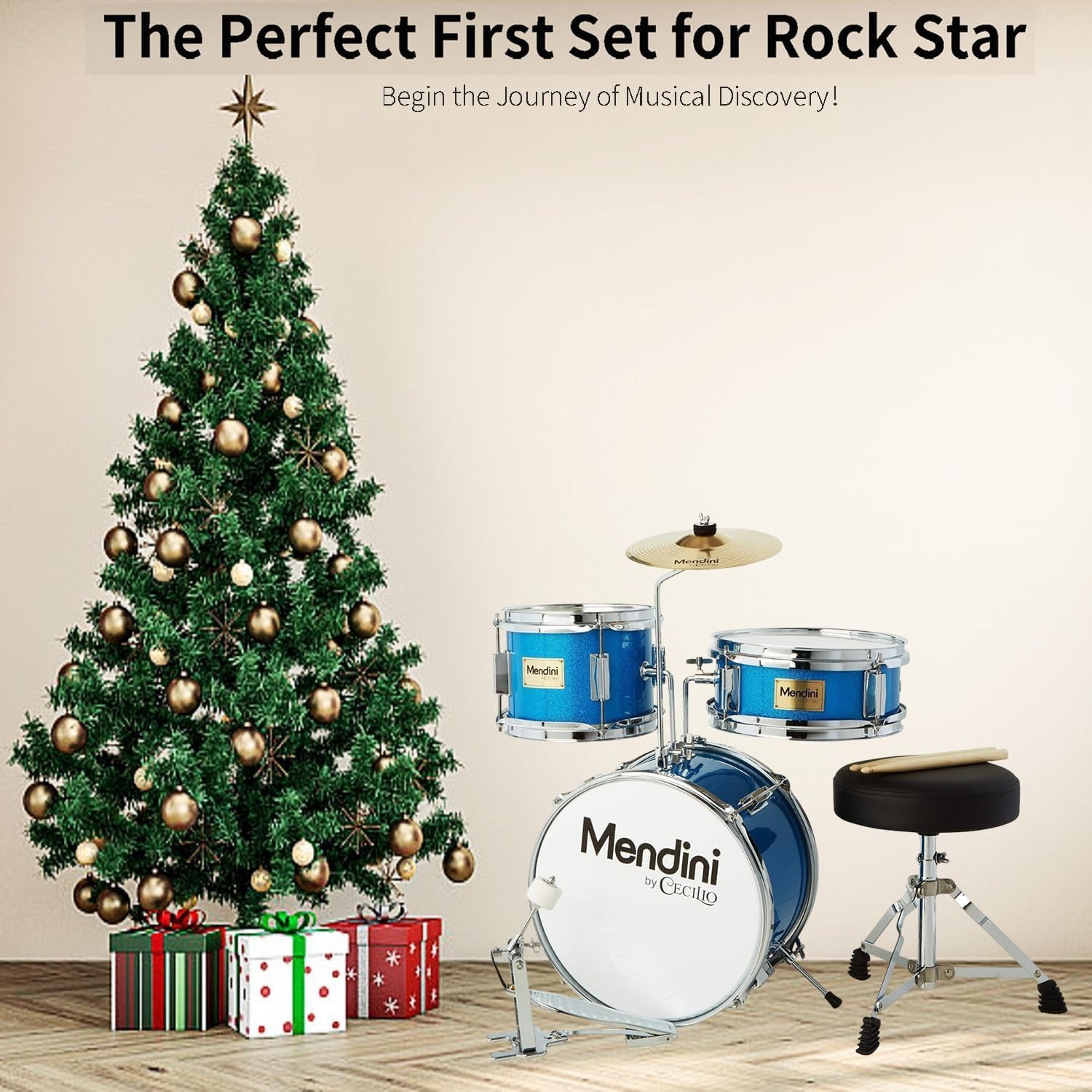 image:imageMendini By Cecilio 16 Inch Drum Set 3Piece Junior Drum Set Metallic RedSky Blue