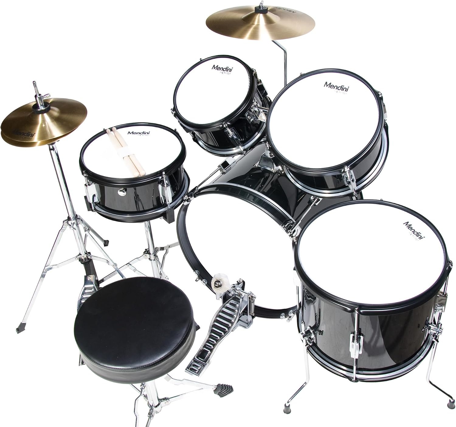 image:imageMendini by Cecilio 5 Piece 16 Inch Junior Drums Set Metallic SilverBLACK