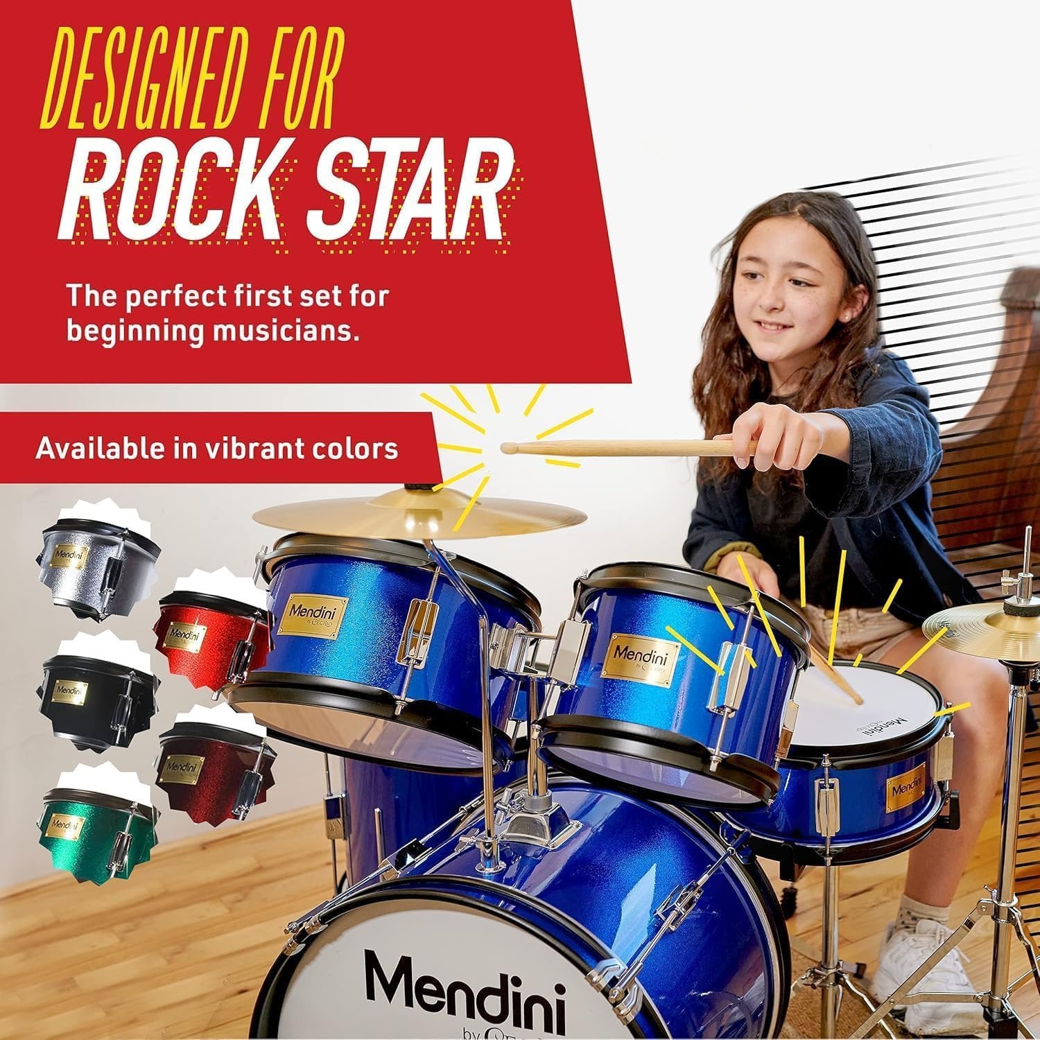 image:imageMendini by Cecilio 5 Piece 16 Inch Junior Drums Set Metallic SilverMetallic Blue
