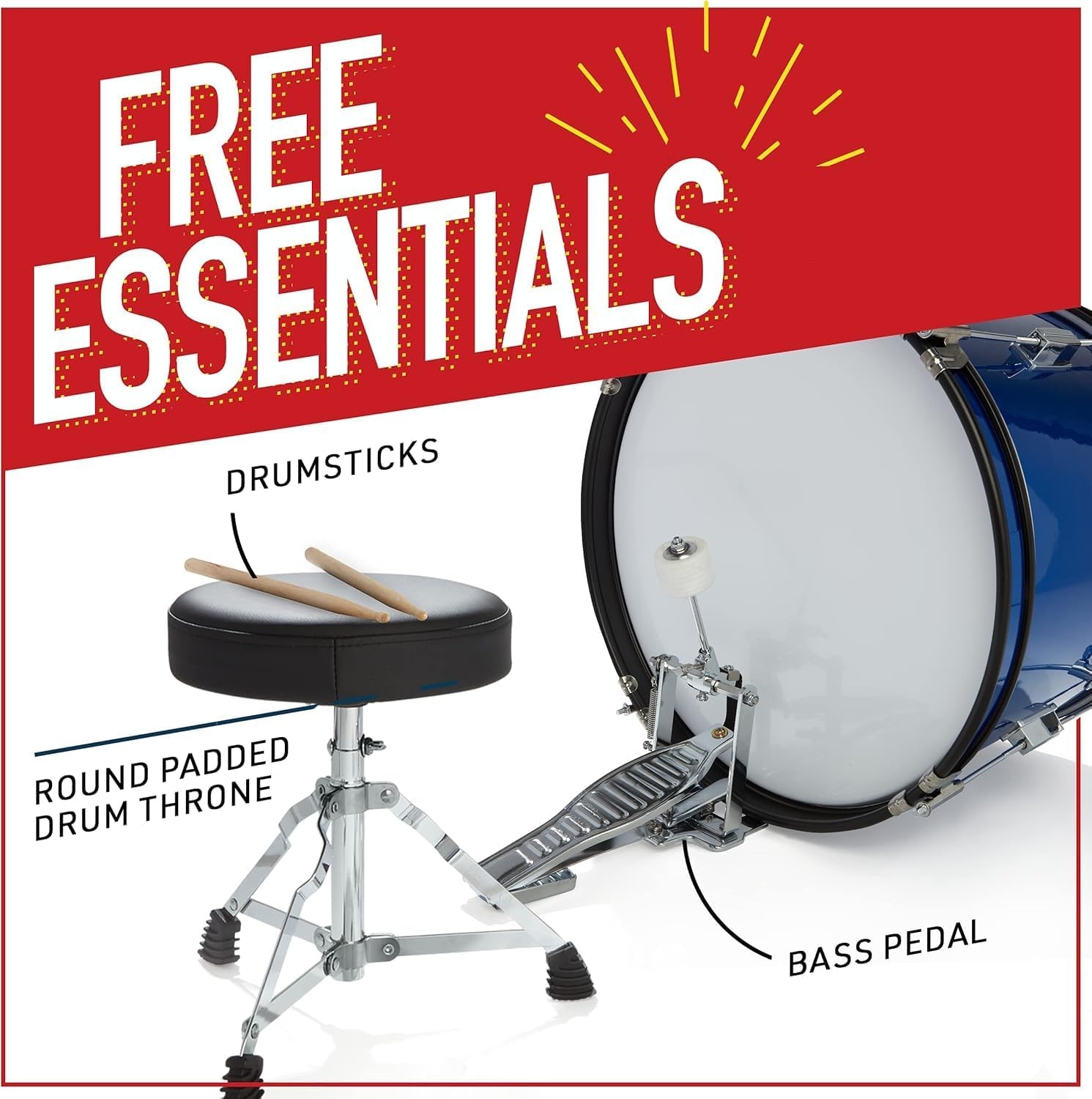 image:imageMendini by Cecilio 5 Piece 16 Inch Junior Drums Set Metallic SilverMetallic Blue