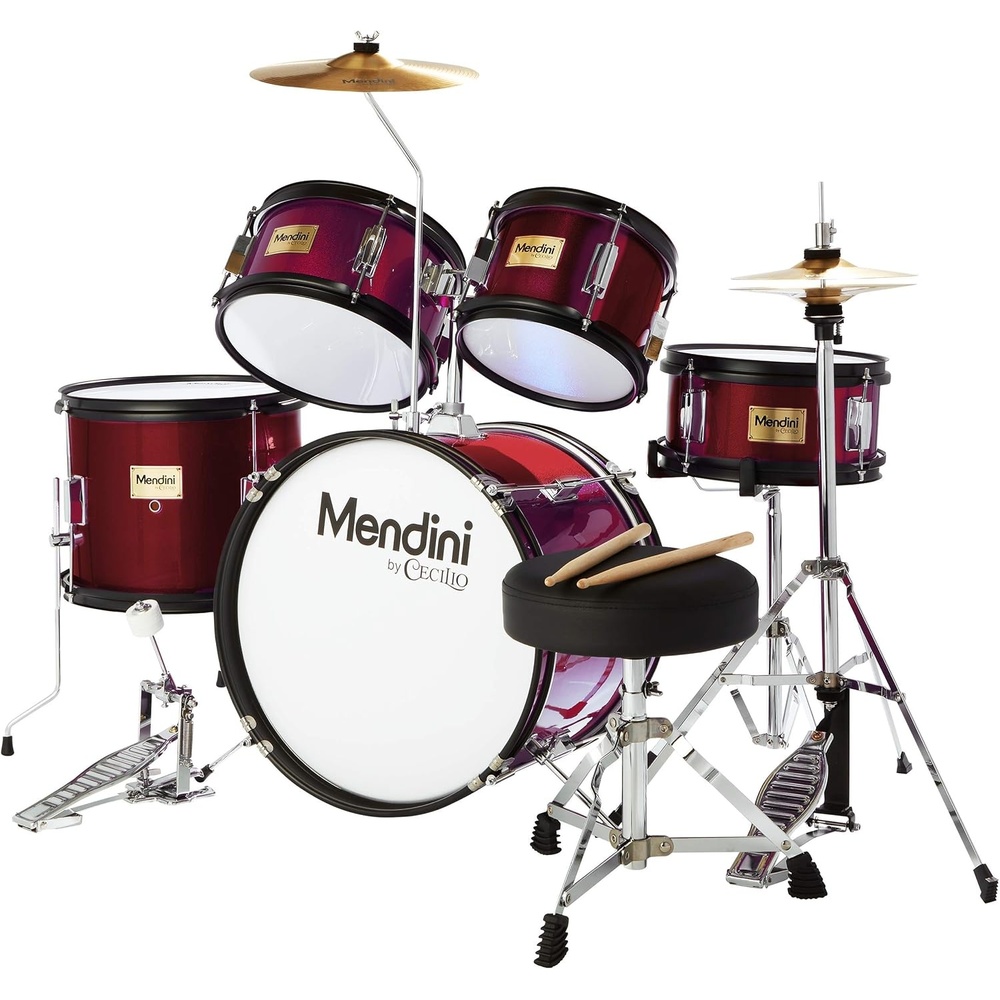 image:imageMendini by Cecilio 5 Piece 16 Inch Junior Drums Set Metallic SilverMetallic Red Wine
