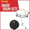 Mendini by Cecilio 14 x 5.5 inches Snare Drum Set, Marching School Band Student Beginner Practice Snare Drum With Gig Bag, Sticks, Stand and Practice Pad Kit (Silver)(Black-)