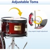 Mendini by Cecilio 5 Piece 16 Inch Junior Drums Set – Metallic Silver(Metallic Red Wine)