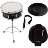 Mendini by Cecilio 14 x 5.5 inches Snare Drum Set, Marching School Band Student Beginner Practice Snare Drum With Gig Bag, Sticks, Stand and Practice Pad Kit (Silver)(Black-)