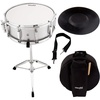Mendini by Cecilio 14 x 5.5 inches Snare Drum Set, Marching School Band Student Beginner Practice Snare Drum With Gig Bag, Sticks, Stand and Practice Pad Kit (Silver)(Silver)