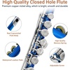 Mendini by Cecilio 16 Keys Closed Hole C Flute Kit for Beginners – Black(Blue)