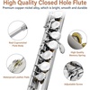 Mendini by Cecilio 16 Keys Closed Hole C Flute Kit for Beginners – Black(Silver)