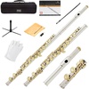 Mendini by Cecilio 16 Keys Closed Hole C Flute Kit for Beginners – Black(Gold)
