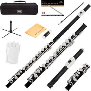 Mendini by Cecilio 16 Keys Closed Hole C Flute Kit for Beginners – Black(Black)
