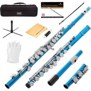 Mendini by Cecilio 16 Keys Closed Hole C Flute Kit for Beginners – Black(Sky Blue-)