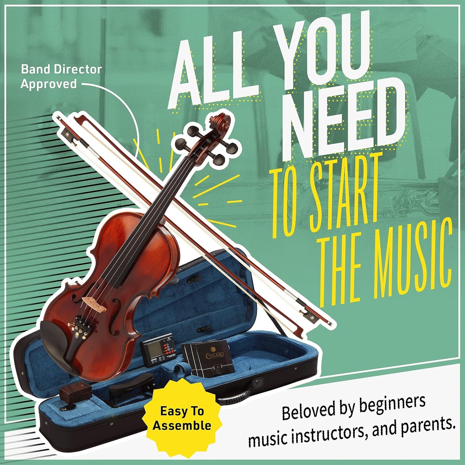 image:imageMendini By Cecilio 12 Violin Set For Beginners Black Solid Wood Acoustic Violins Set with Hard Case Tuner Shoulder Rest 2 Bows Rosin Bridge amp Strings Flamed44