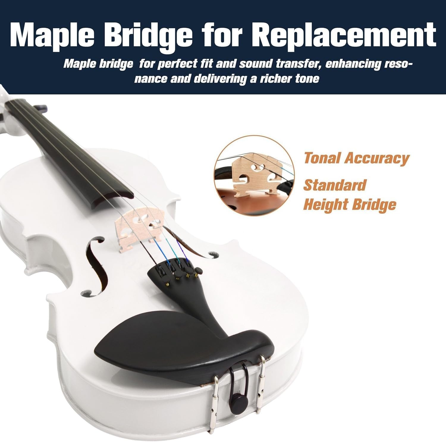 image:imageMendini By Cecilio 34 Violin Set For Beginners Fiddle Solidwood Kit with Hard Case Acoustic Violin with Bow Rosin Tuner Extra Strings amp Bridge Shoulder Rest and Lesson Book Satin AntiqueWhite
