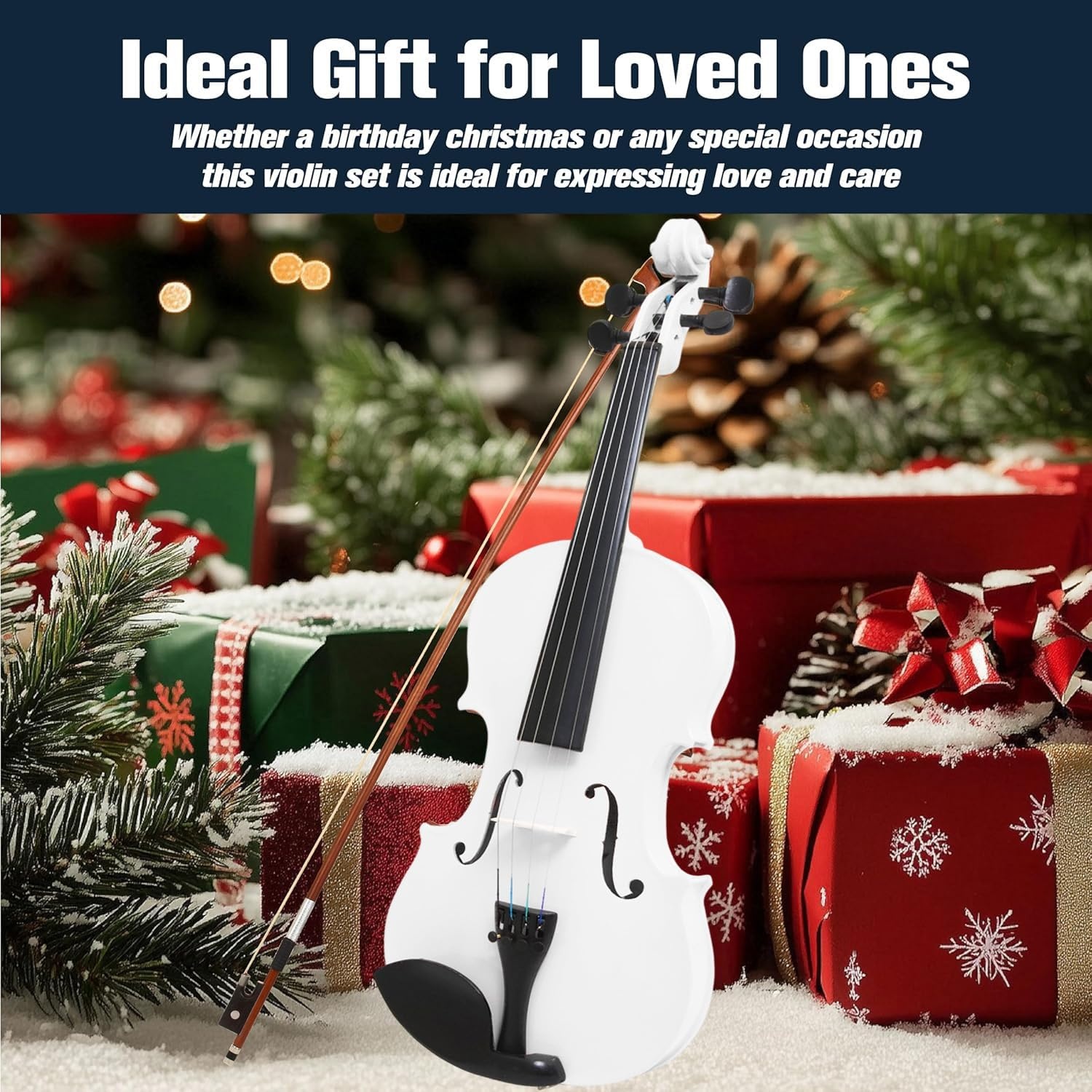 image:imageMendini By Cecilio 34 Violin Set For Beginners Fiddle Solidwood Kit with Hard Case Acoustic Violin with Bow Rosin Tuner Extra Strings amp Bridge Shoulder Rest and Lesson Book Satin AntiqueWhite