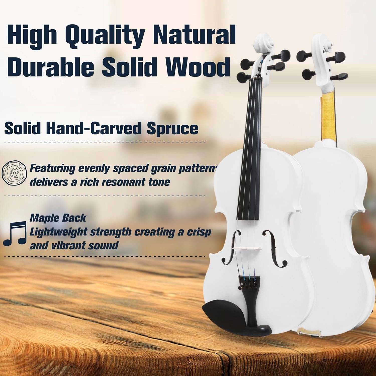 image:imageMendini By Cecilio 34 Violin Set For Beginners Fiddle Solidwood Kit with Hard Case Acoustic Violin with Bow Rosin Tuner Extra Strings amp Bridge Shoulder Rest and Lesson Book Satin AntiqueWhite