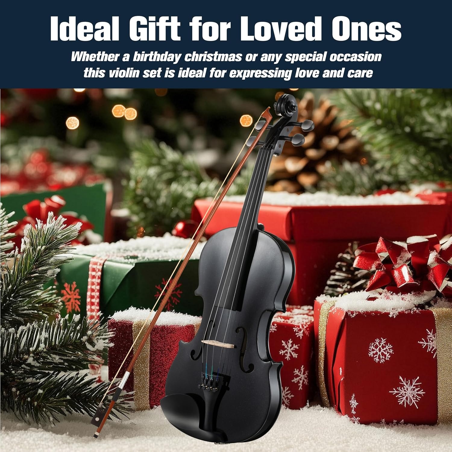 image:imageMendini By Cecilio 34 Violin Set For Beginners Fiddle Solidwood Kit with Hard Case Acoustic Violin with Bow Rosin Tuner Extra Strings amp Bridge Shoulder Rest and Lesson Book Satin AntiqueBlack