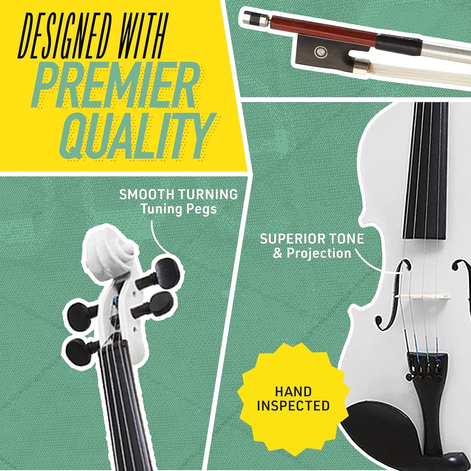 image:imageMendini By Cecilio 34 Violin Set For Beginners Fiddle Solidwood Kit with Hard Case Acoustic Violin with Bow Rosin Tuner Extra Strings amp Bridge Shoulder Rest and Lesson Book Satin AntiqueWhite