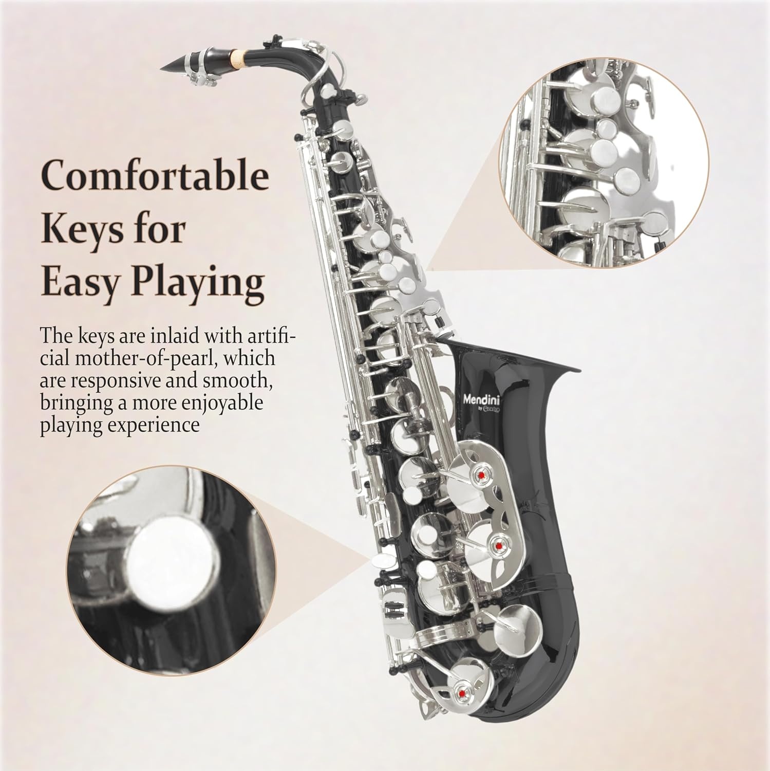 image:imageMendini By Cecilio Eb Alto Saxophone Kit for Beginner Black SilverBlack Nickel