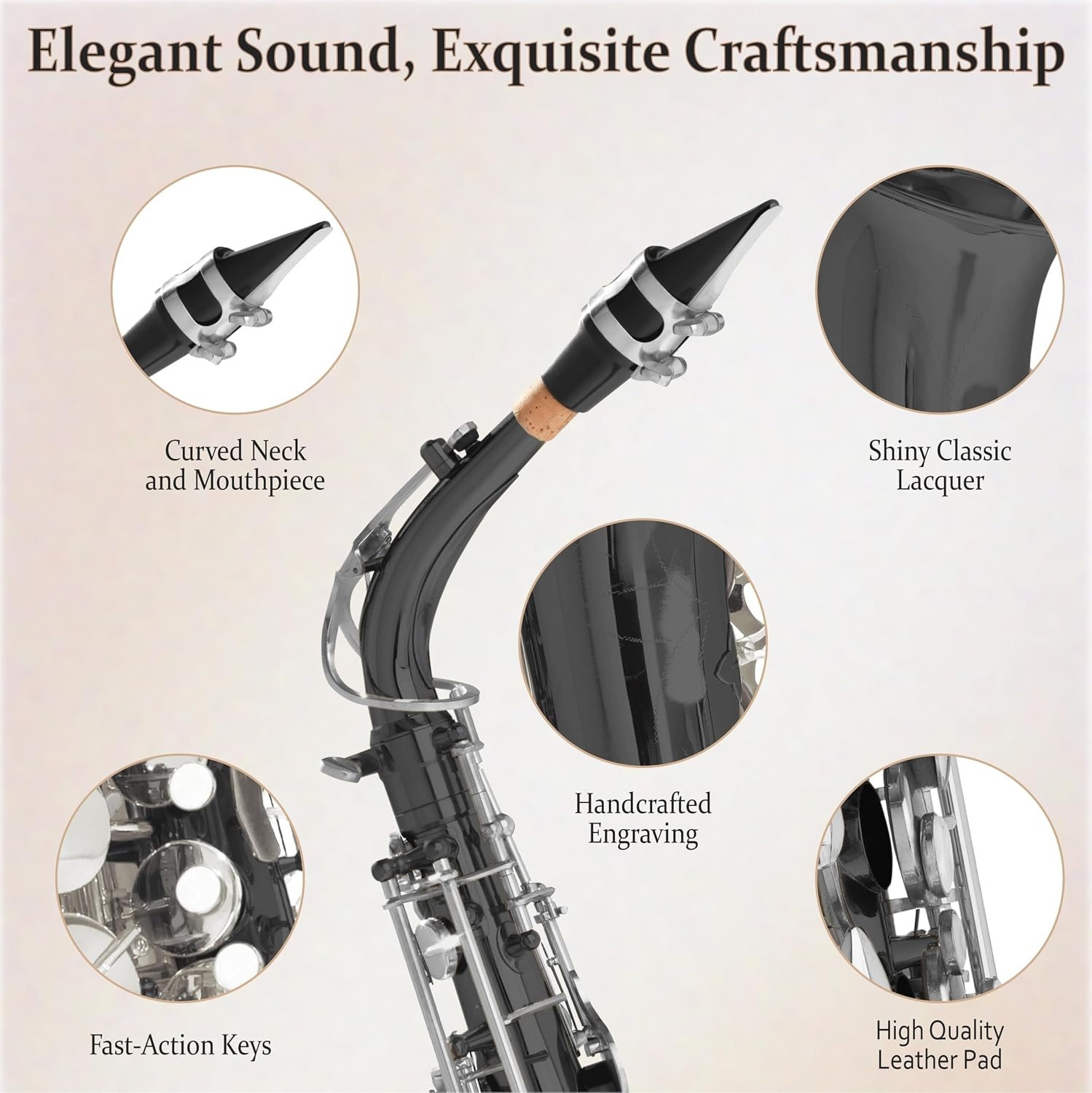 image:imageMendini By Cecilio Eb Alto Saxophone Kit for Beginner Black SilverBlack Nickel