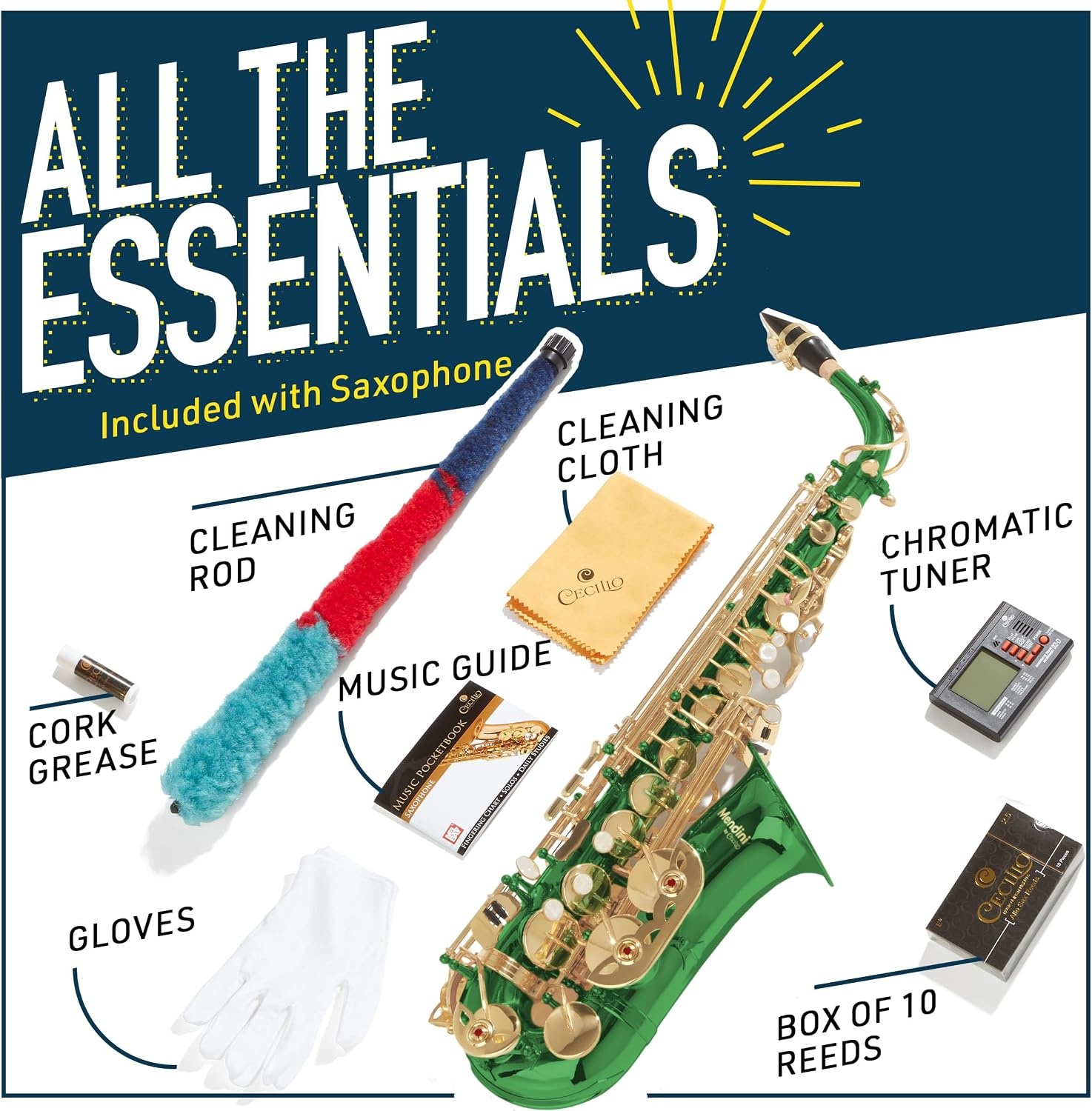 image:imageMendini By Cecilio Eb Alto Saxophone Kit for Beginner Black SilverGreen
