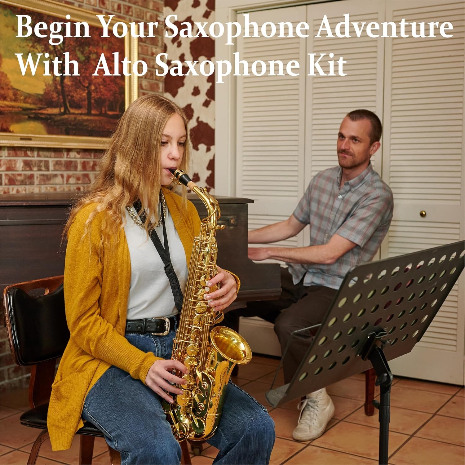 image:imageMendini By Cecilio Eb Alto Saxophone Kit for Beginner Black SilverGreen