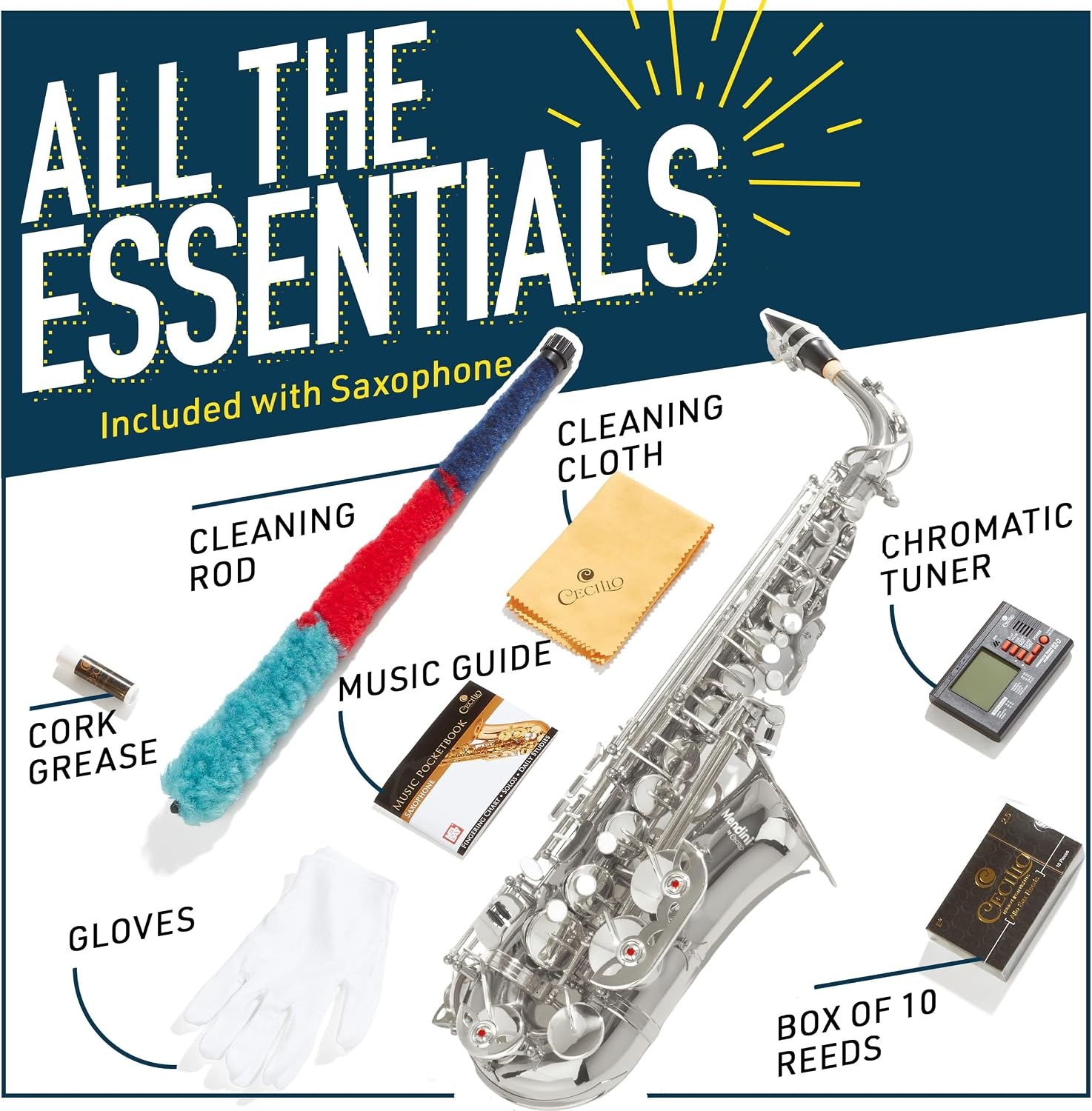 image:imageMendini By Cecilio Eb Alto Saxophone Kit for Beginner Black SilverNickel