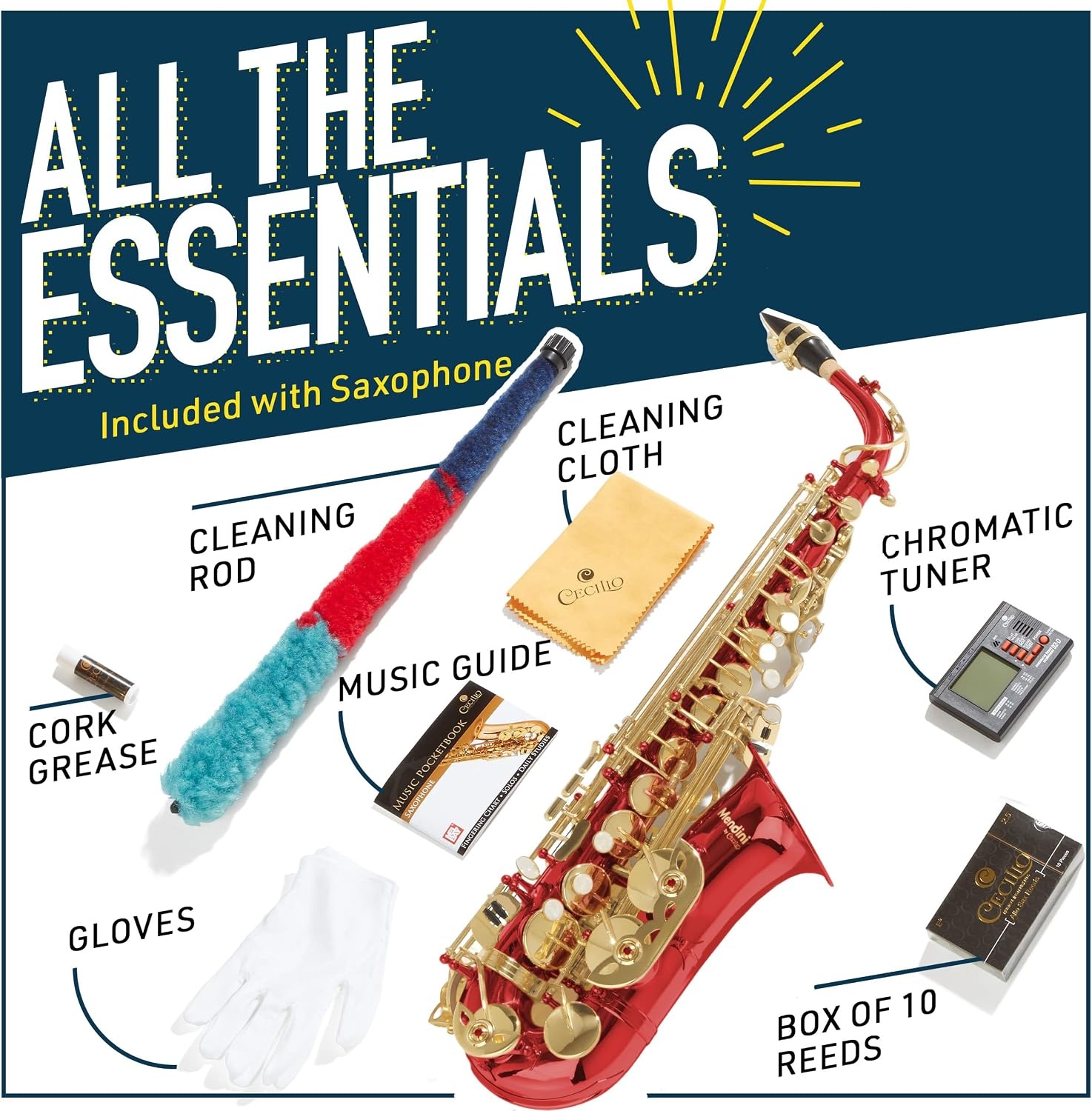 image:imageMendini By Cecilio Eb Alto Saxophone Kit for Beginner Black SilverRed
