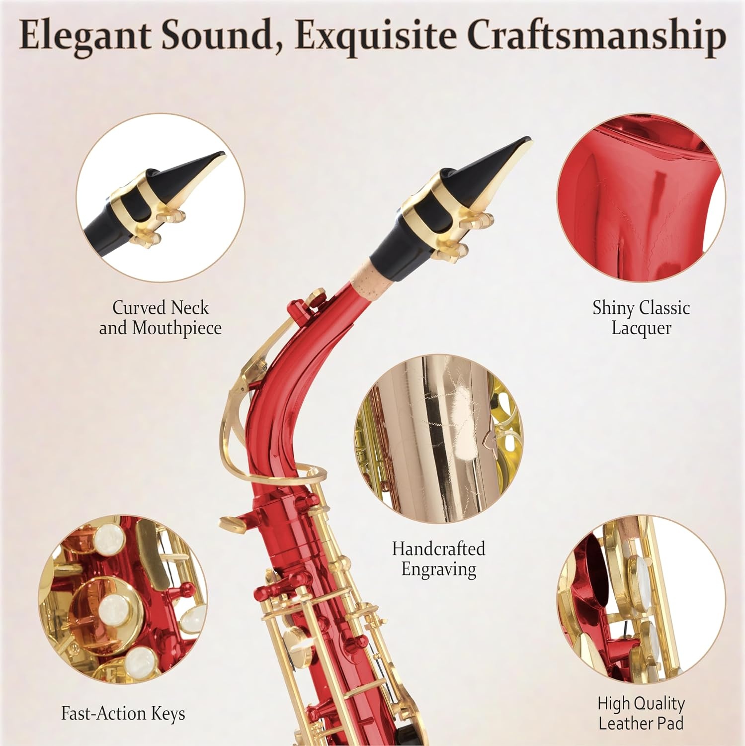 image:imageMendini By Cecilio Eb Alto Saxophone Kit for Beginner Black SilverRed