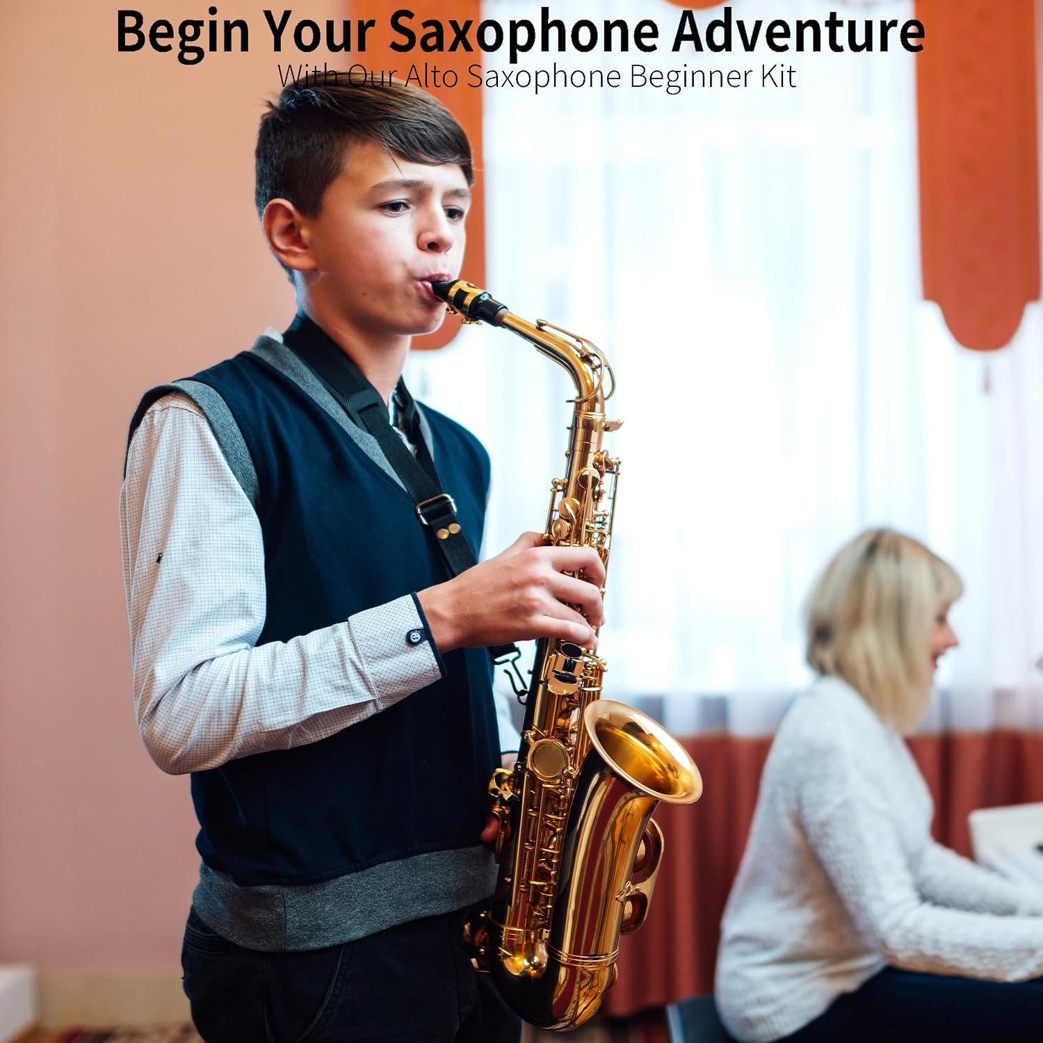 image:imageMendini By Cecilio Eb Alto Saxophone Kit for Beginner Black SilverRed