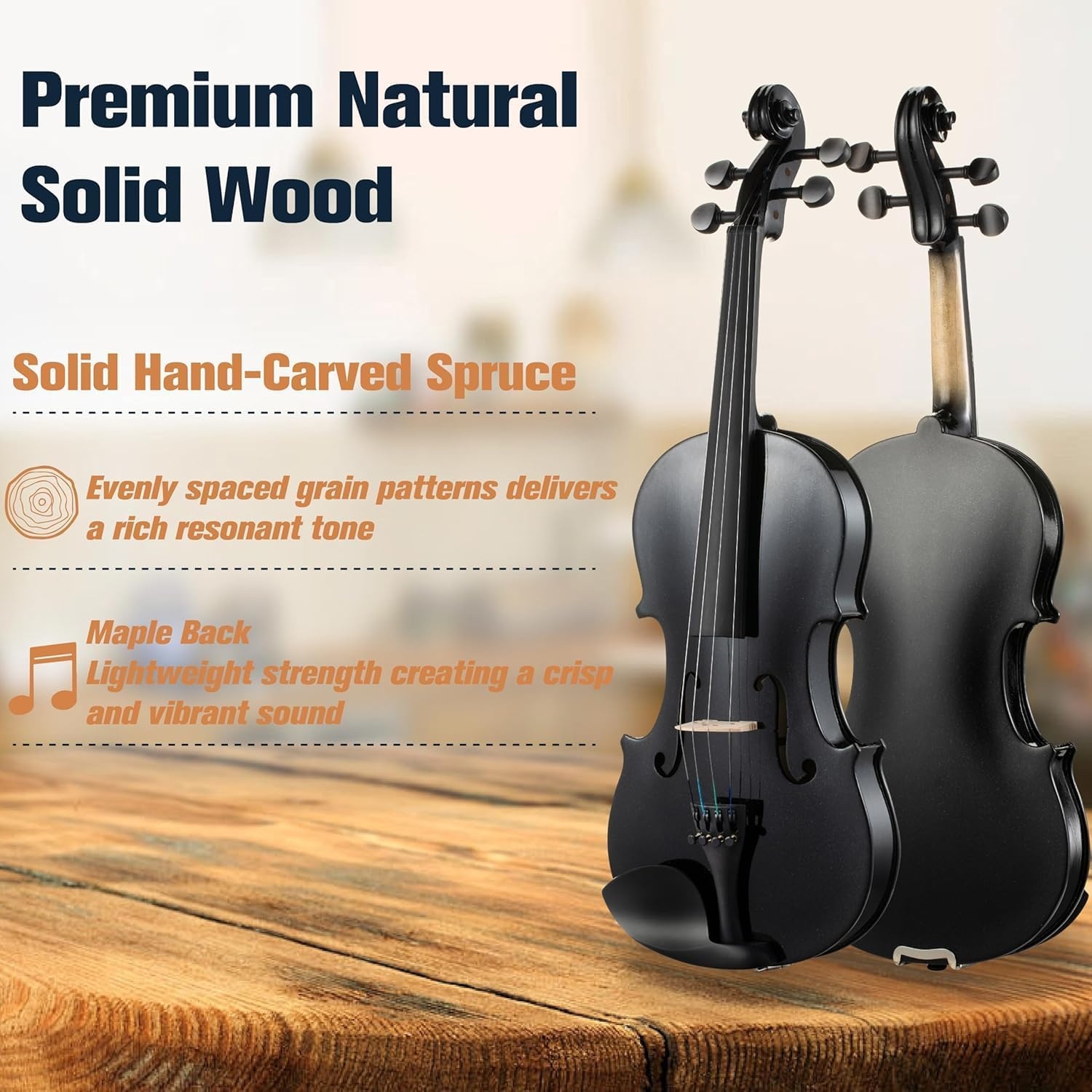 image:imageMendini by Cecilio 34 Violin Set For Beginners Hand Carved Acoustic Violins Kit Fiddle Solid Wood Kit with Hard Case Bow Rosin Shoulder Rest Bridge and Extra StringsBlack