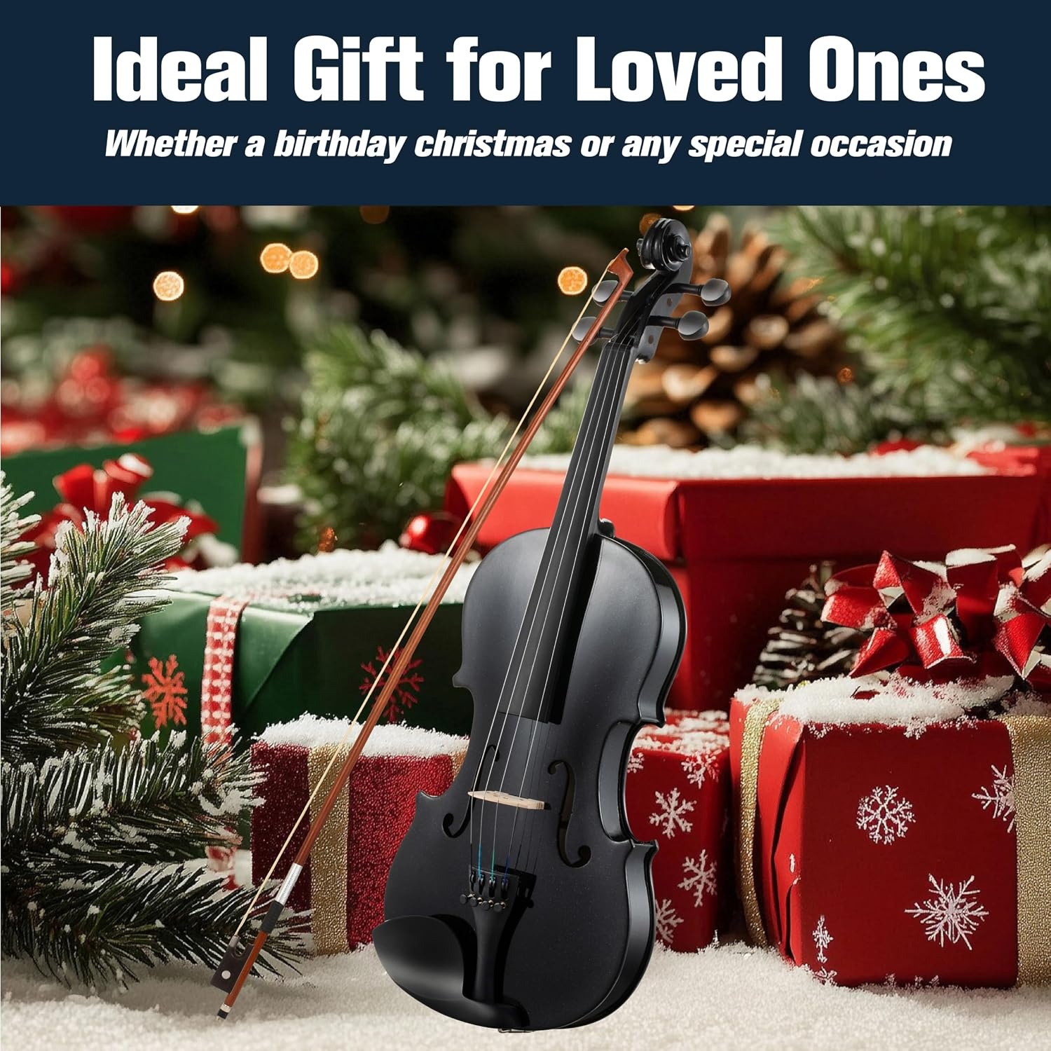 image:imageMendini by Cecilio 34 Violin Set For Beginners Hand Carved Acoustic Violins Kit Fiddle Solid Wood Kit with Hard Case Bow Rosin Shoulder Rest Bridge and Extra StringsBlack
