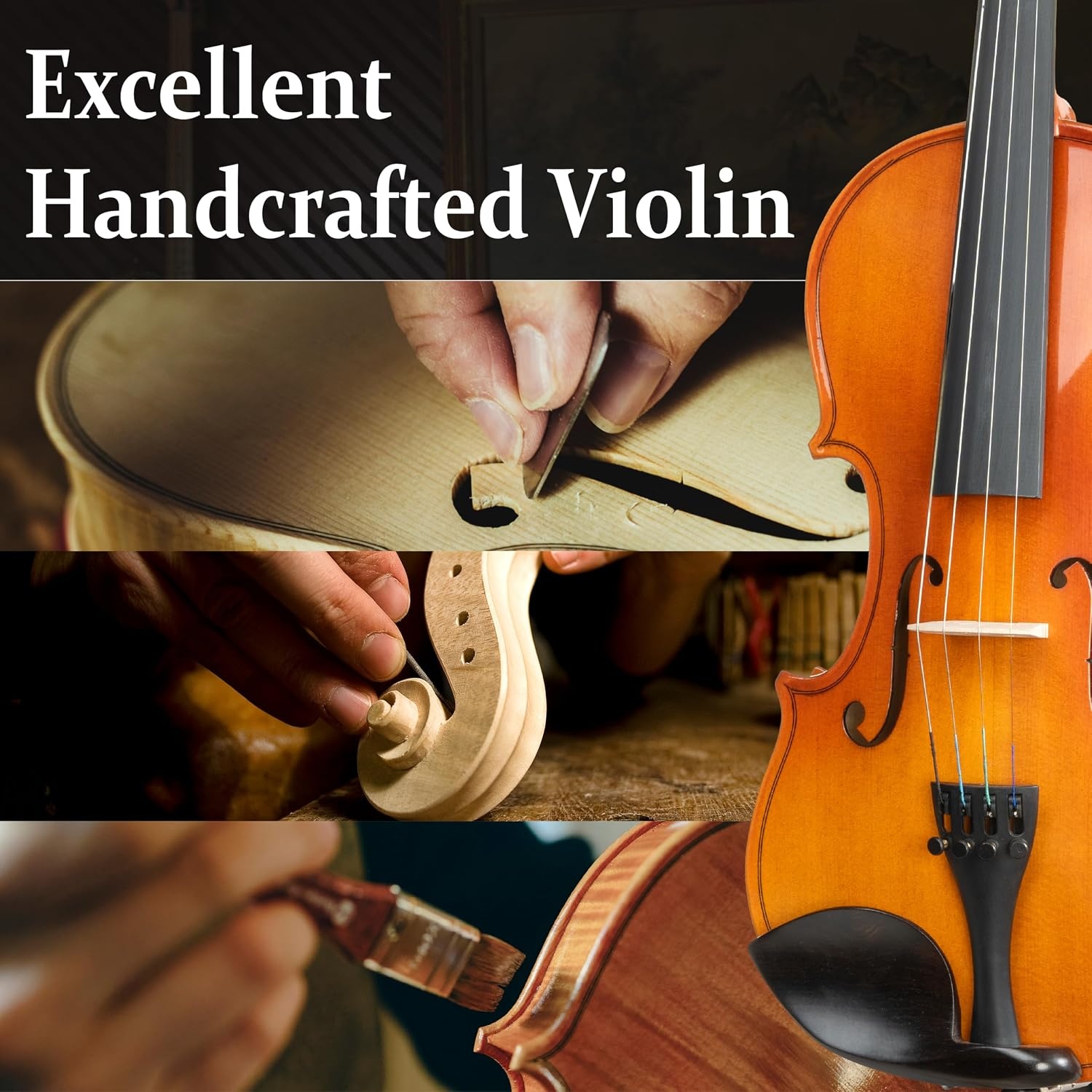 image:imageMendini by Cecilio 34 Violin Set For Beginners Hand Carved Acoustic Violins Set Fiddle Solidwood Kit with Hard Case Two Bows Tuner Rosin Shoulder Rest Extra Strings Lesson BookVarnish