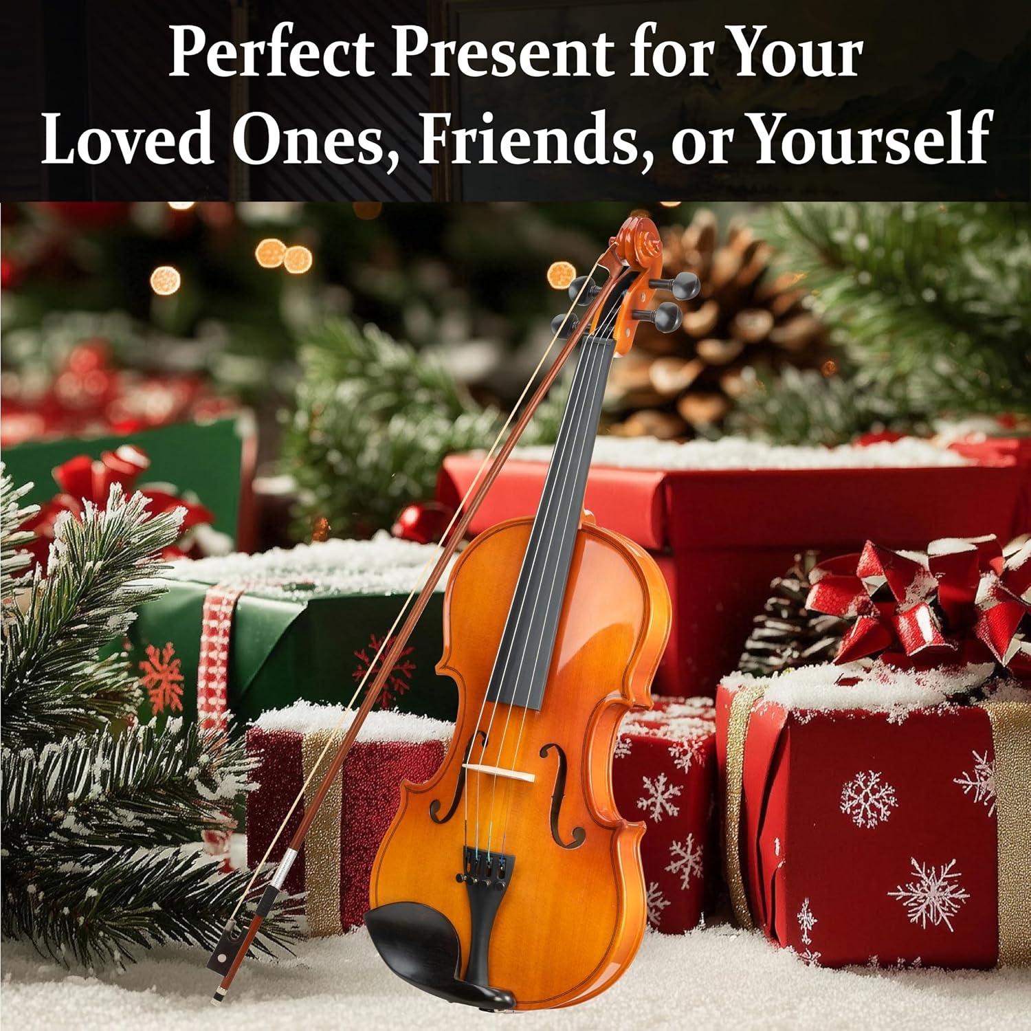 image:imageMendini by Cecilio 34 Violin Set For Beginners Hand Carved Acoustic Violins Set Fiddle Solidwood Kit with Hard Case Two Bows Tuner Rosin Shoulder Rest Extra Strings Lesson BookVarnish
