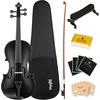 Mendini by Cecilio 3/4 Violin Set For Beginners – Hand Carved Acoustic Violins Kit – Fiddle Solid Wood Kit with Hard Case, Bow, Rosin, Shoulder Rest, Bridge and Extra Strings(Black)