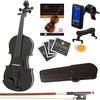 Mendini By Cecilio 3/4 Violin Set For Beginners – Fiddle Solidwood Kit with Hard Case – Acoustic Violin with Bow, Rosin, Tuner, Extra Strings & Bridge, Shoulder Rest and Lesson Book (Satin Antique)(Black)