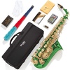Mendini By Cecilio Eb Alto Saxophone Kit for Beginner – Black Silver(Green)