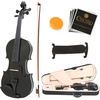 Mendini by Cecilio 3/4 Violin Set For Beginners – Hand Carved Acoustic Violins Kit – Fiddle Solid Wood Kit with Hard Case, Bow, Rosin, Shoulder Rest, Bridge and Extra Strings(Black)