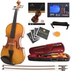 Mendini by Cecilio 3/4 Violin Set For Beginners – Hand Carved Acoustic Violins Set – Fiddle Solidwood Kit with Hard Case, Two Bows, Tuner, Rosin, Shoulder Rest, Extra Strings, Lesson Book(Varnish)
