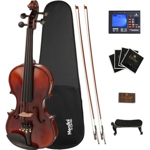 Mendini By Cecilio 1/2 Violin Set For Beginners, Black Solid Wood – Acoustic Violins Set with Hard Case, Tuner, Shoulder Rest, 2 Bows, Rosin, Bridge & Strings (Flamed)(1/2)