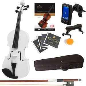 Mendini By Cecilio 3/4 Violin Set For Beginners – Fiddle Solidwood Kit with Hard Case – Acoustic Violin with Bow, Rosin, Tuner, Extra Strings & Bridge, Shoulder Rest and Lesson Book (Satin Antique)(White)
