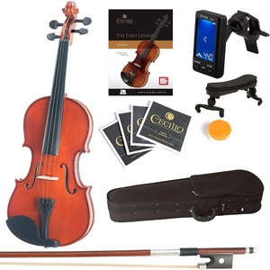 Mendini By Cecilio 3/4 Violin Set For Beginners – Fiddle Solidwood Kit with Hard Case – Acoustic Violin with Bow, Rosin, Tuner, Extra Strings & Bridge, Shoulder Rest and Lesson Book (Satin Antique)(Varnish)