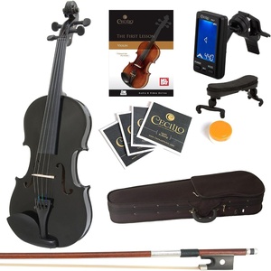 Mendini By Cecilio 3/4 Violin Set For Beginners – Fiddle Solidwood Kit with Hard Case – Acoustic Violin with Bow, Rosin, Tuner, Extra Strings & Bridge, Shoulder Rest and Lesson Book (Satin Antique)(Black)