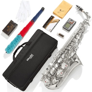 Mendini By Cecilio Eb Alto Saxophone Kit for Beginner – Black Silver(Nickel)