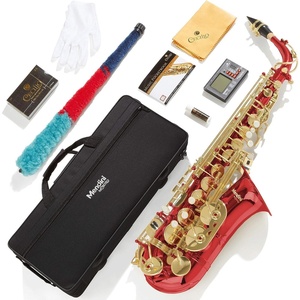Mendini By Cecilio Eb Alto Saxophone Kit for Beginner – Black Silver(Red)