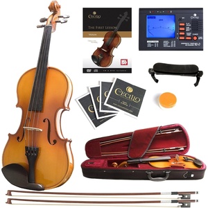 Mendini by Cecilio 3/4 Violin Set For Beginners – Hand Carved Acoustic Violins Set – Fiddle Solidwood Kit with Hard Case, Two Bows, Tuner, Rosin, Shoulder Rest, Extra Strings, Lesson Book(Varnish)