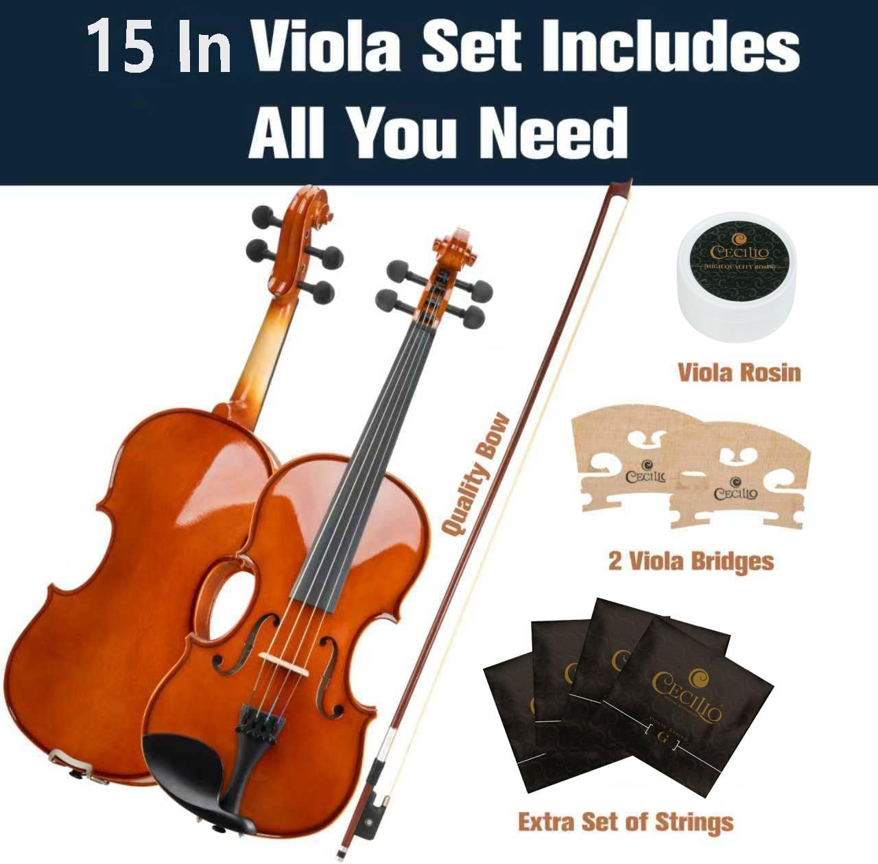 image:imageMendini by Cecilio 12 Inch Solid Wood Acoustic Viola Set Satin AntiqueNatural Varnish