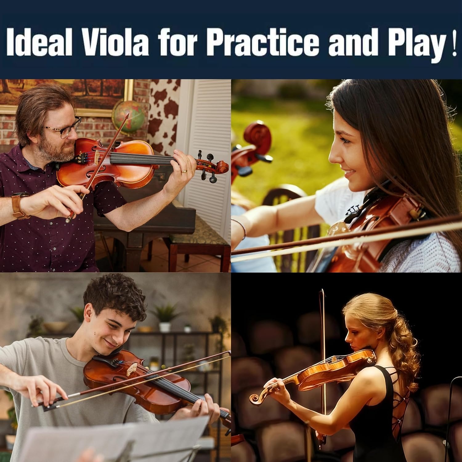 image:imageMendini by Cecilio 12 Inch Solid Wood Acoustic Viola Set Satin AntiqueNatural Varnish
