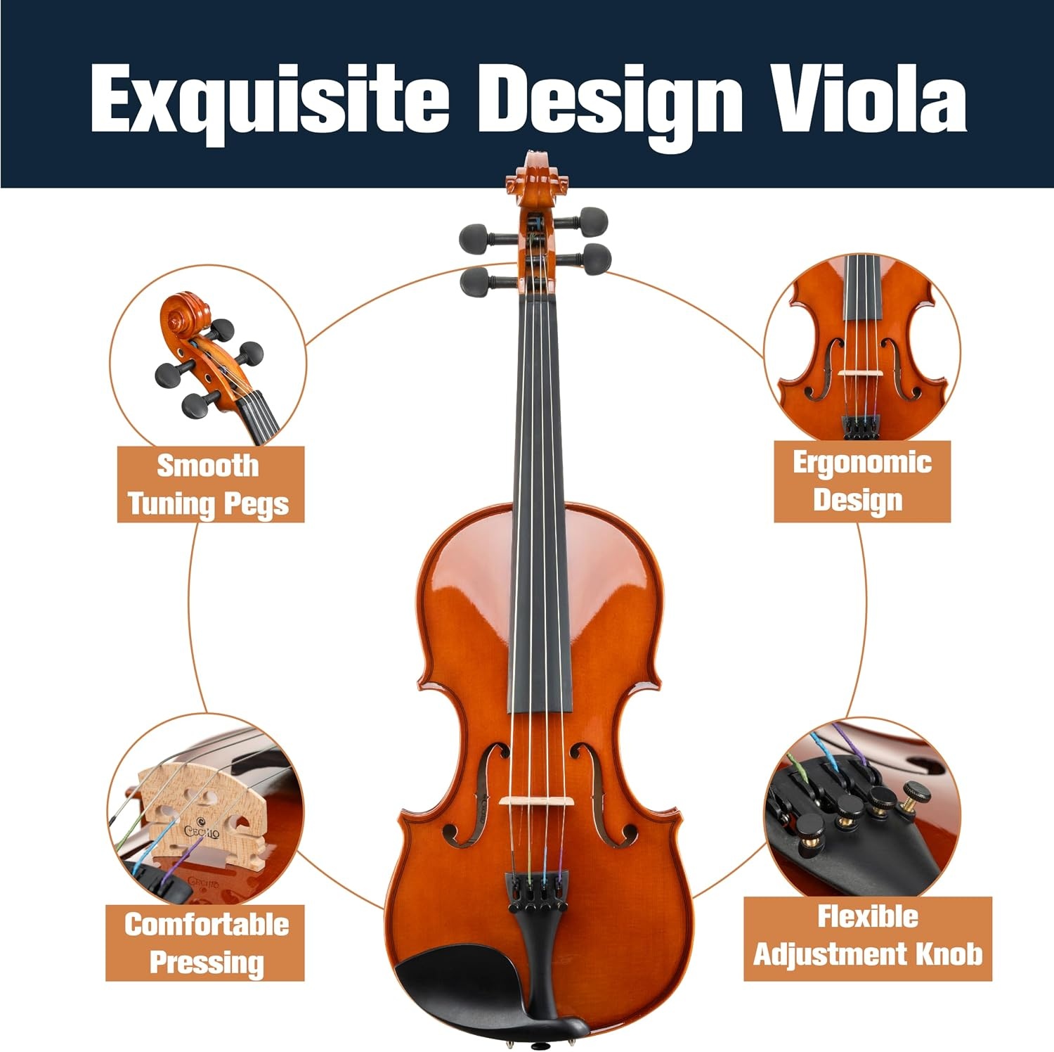 image:imageMendini by Cecilio 12 Inch Solid Wood Acoustic Viola Set Satin AntiqueNatural Varnish