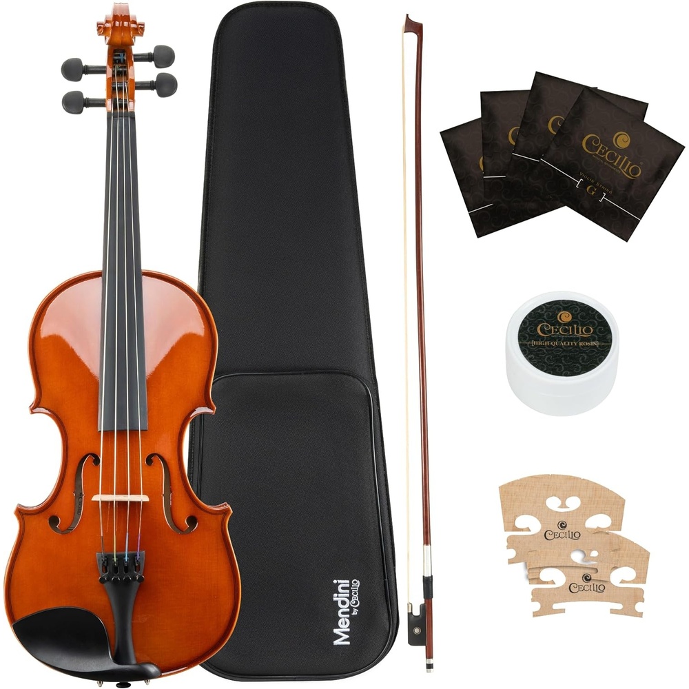 image:imageMendini by Cecilio 12 Inch Solid Wood Acoustic Viola Set Satin AntiqueNatural Varnish